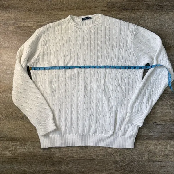Brandy Melville White Cable-Knit Crewneck Sweater One Size - Image 5
