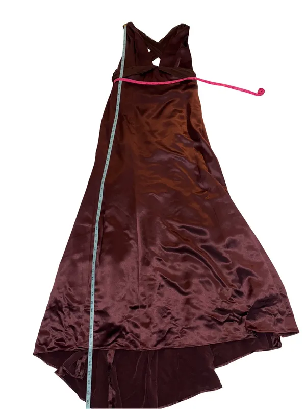 Vera Wang Vintage Brown Satin Plunge Open Back Evening Gown Dress 12 - Image 8