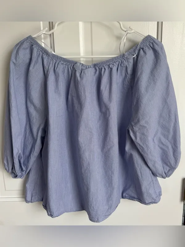 Maeve Blue Stripe Off Shoulder‎ Peasant Blouse Medium Cotton - Image 2