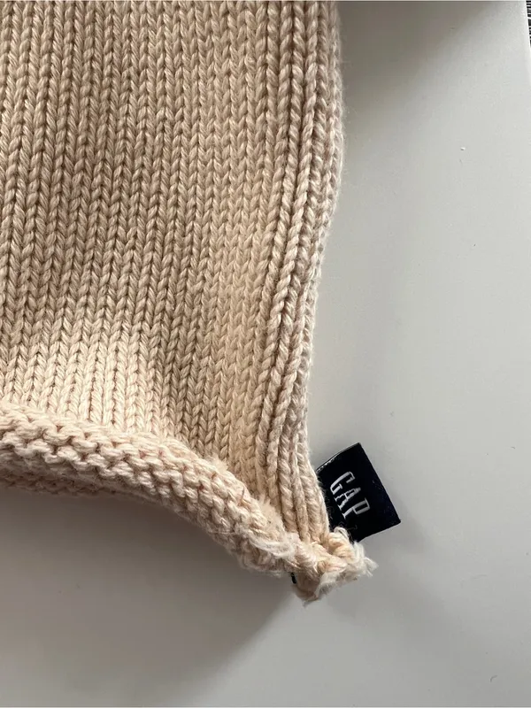 GAP Beige 100% Cotton Cropped Knit Sweater Roll Hem Long Cuffs M - Image 8