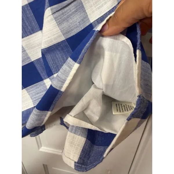 Blue Pepper Blue White Gingham Mini Wrap Dress Wooden Buckle Summer Picnic L - Image 12
