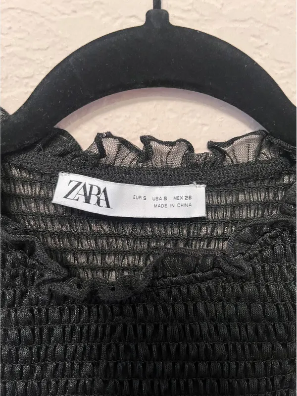 Zara Black‎ Smocked Sleeveless Ruffle Trim Crop Top - Image 3