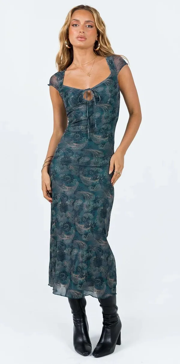 Princess Polly Motel Lunama Dress Tonal Blue Paisley - Image 2