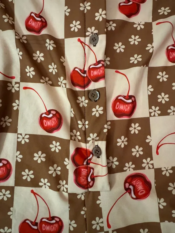 Brown, Cream & Red Cherry Print Romper Brown Size XS - Image 2