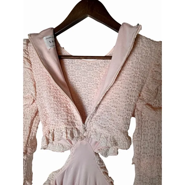 SABO Pink Eyelet Cutout Ruffle Mini Dress Long Sleeve Size 2 - Image 10