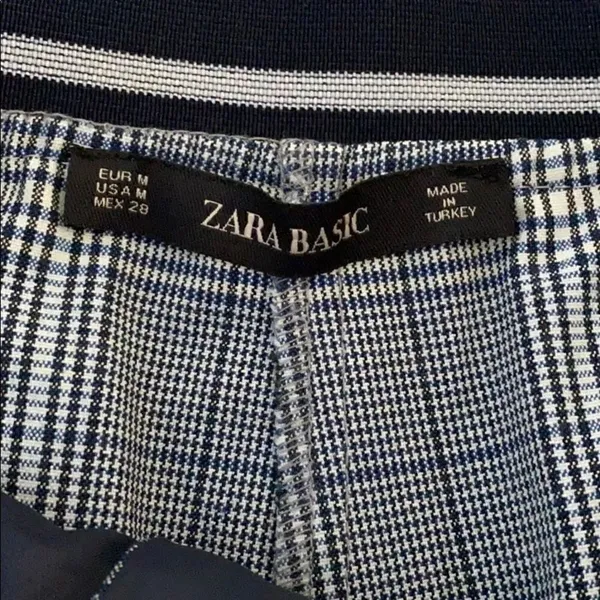 Zara Basic White, Blue & Black Plaid Dress Pants Elastic Waist Size M - Image 5