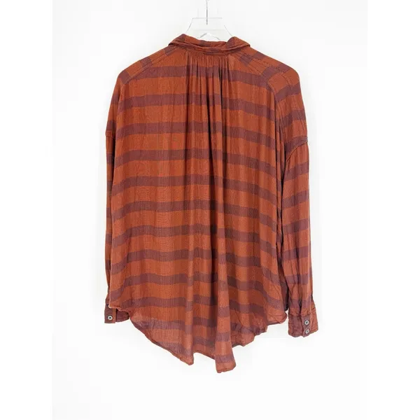 Free People Fawn Over You‎ Plaid Button Down Top Women's XS Orange Boho Chic - Image 3