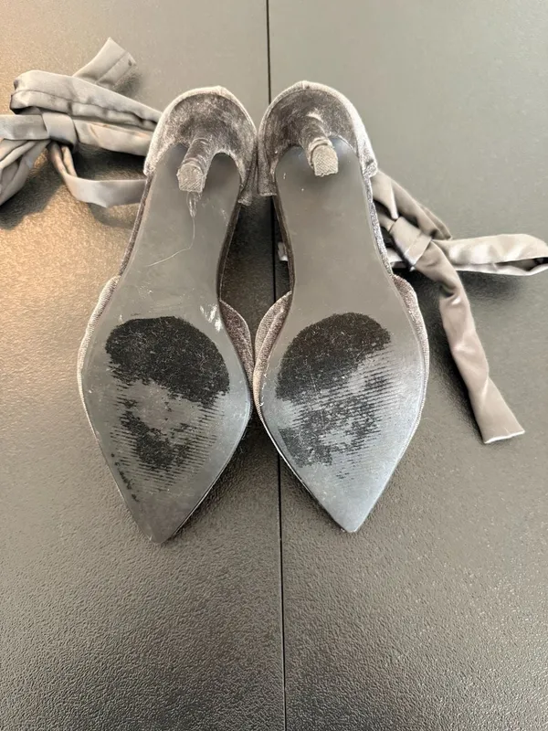 JustFab Cosette Grey Velvet Ribbon Tie Stiletto Heels Pumps Size US 8 - Image 5