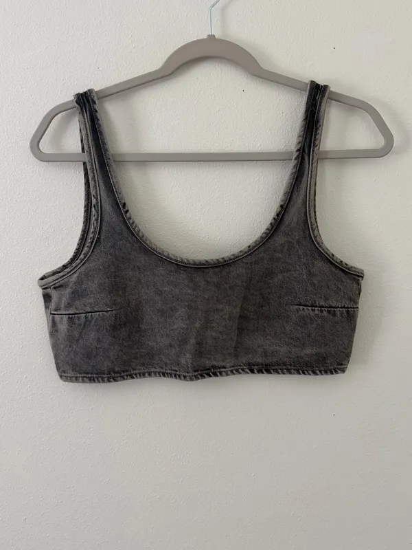 Zara TRF Denim Western Festival Cropped Gray Acid Wash Tank Top size medium - Image 2