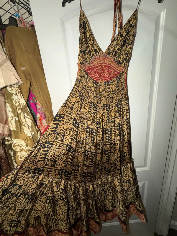 Bohemian Indian Silk V-Neck High-Low Maxi Dress - Image 6