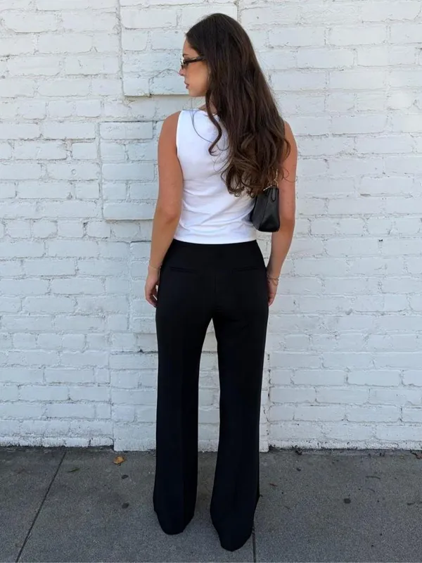 H&M Black wide leg high rise slack pants sz 4 #preppy #business #timeless - Image 2