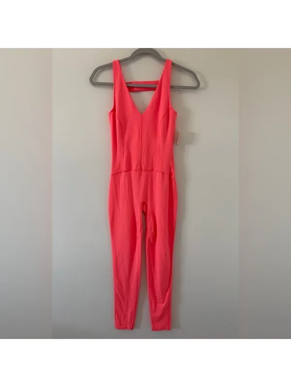 NWT- Free People FP Movement Never Better Strappy Back bodycon Jumpsuit Coral xs - Image 6