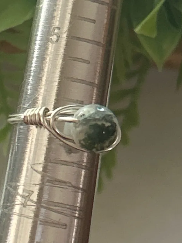 Handmade 💍 Handcrafted Moss Agate Wire Wrapped Crystal Ring size 6 - Image 3