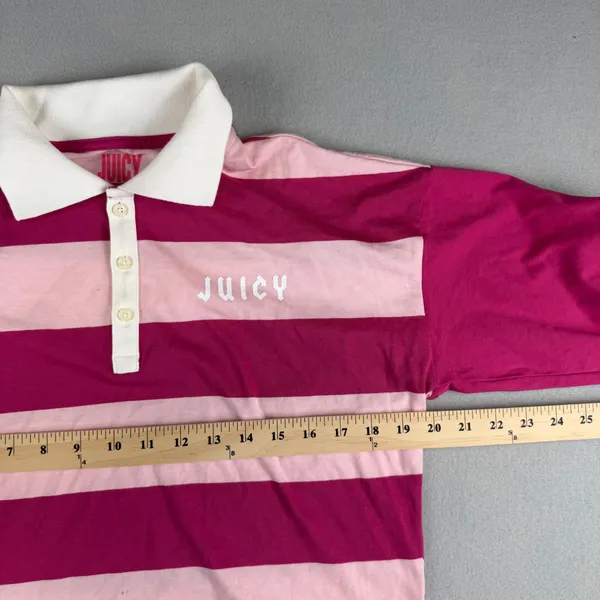 Juicy by Juicy Couture Pink Striped Long Sleeve Cropped Rugby Polo Shirt Small - Image 5