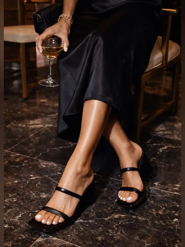 Schutz Ully Black Leather Square Toe Block Heel Sandals 7.5 Minimalist 90s - Image 2
