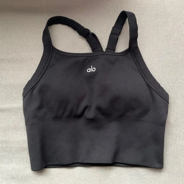 Alo Yoga Seamless Ribbed Favorite Bra Tank Black XS - Image 2