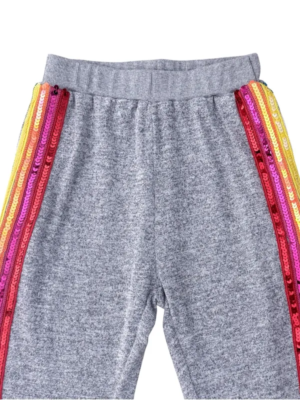 Lola And The Boys Heather Grey Rainbow Sequins Crew Neck Joggers Knit Set Small - Image 7