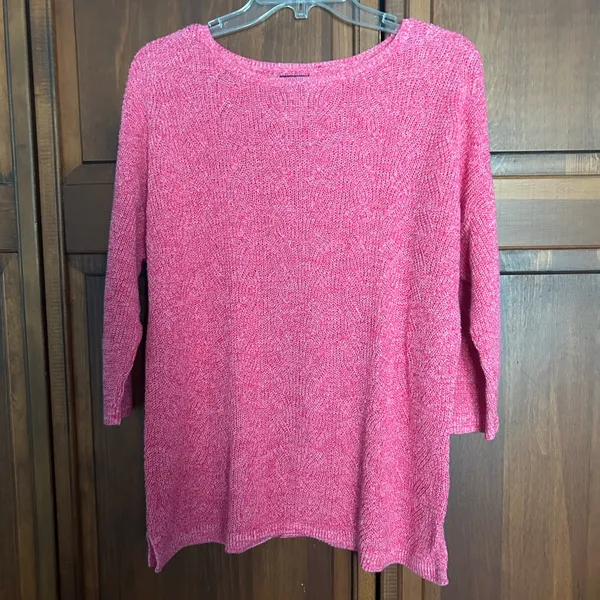 Lands’ End linen blend sweater dark pink, size Large - Image 8