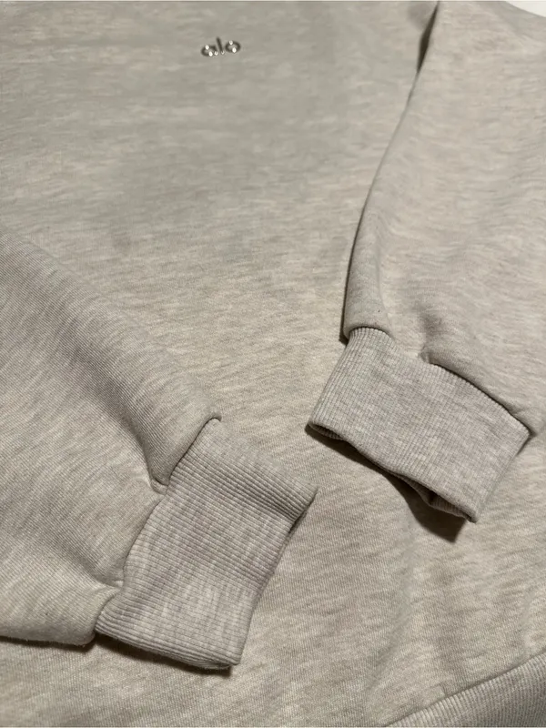 ALO Yoga Female Accolade Crew Neck Pullover Cozy Sweatshirt Oatmeal Heather XL - Image 11