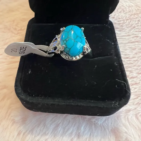 Gorgeous Faux Turquoise and Silver Gemstone Ring Size 20/10 US - Image 2