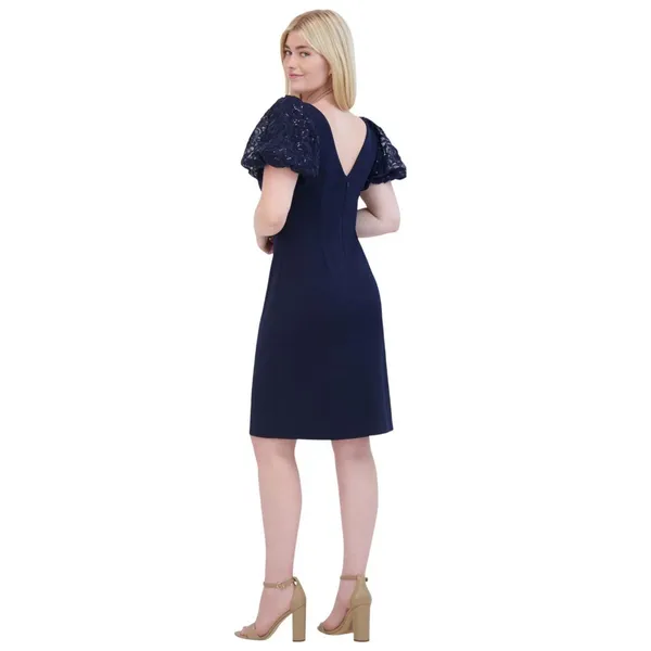 NWT Eliza J Sequined Puff-Sleeve Boat-Neck Sheath Dress EJ4M3056 Navy Blue 2 - Image 2