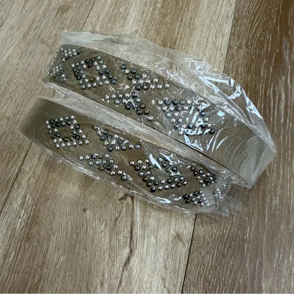 NEW Boho Western Geometric Studded Vegan Leather Belt Khaki - Image 6