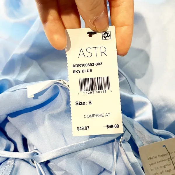 ASTR Midi Satin Gaia Slip Dress in Sky Blue Small - Image 5
