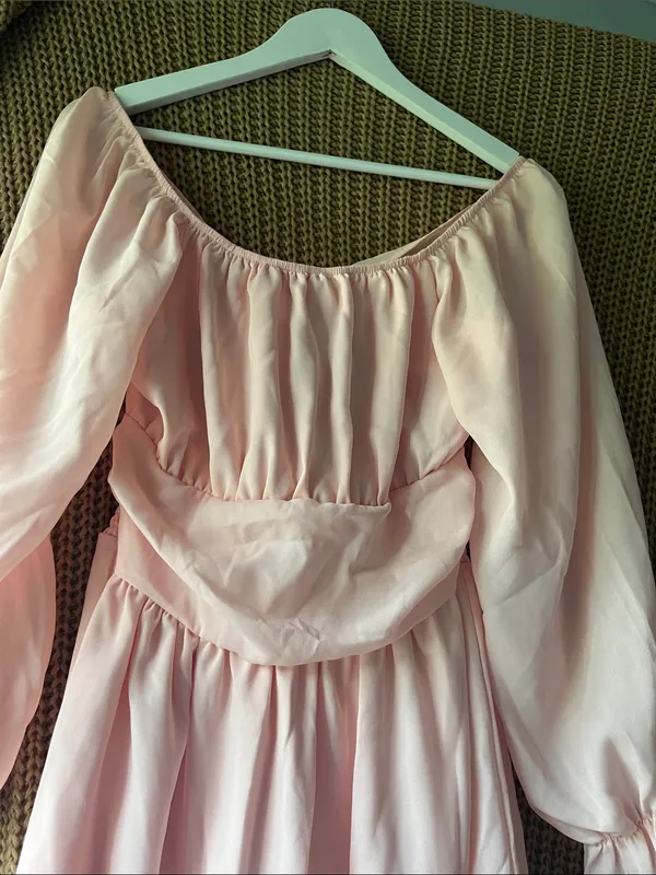 Zaful Light Pink Off-Shoulder Long Sleeve Ruffle Dress - Image 2