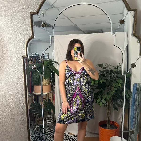 ICE V-Neck Paisley Satin Slip Mini Dress Purple Y2k - Image 3