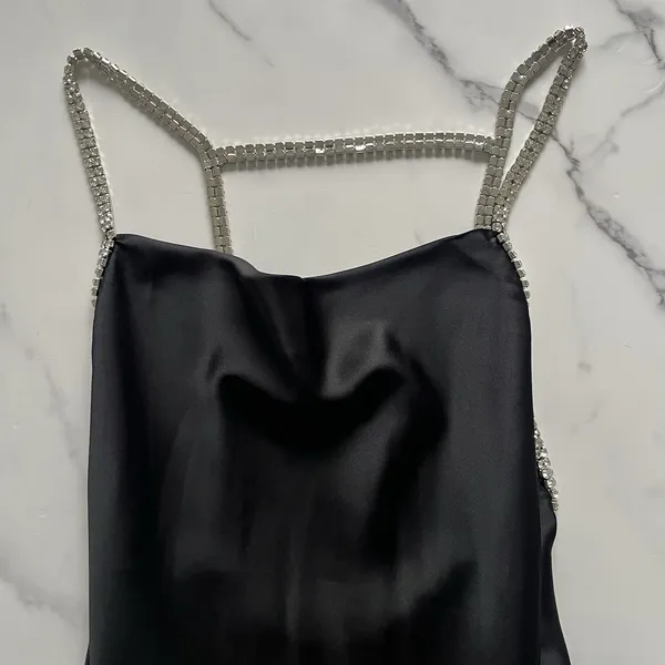 NWT Show me Your Mumu Bling mini dress Satin Black Size M Bedazzled Rave Party - Image 6