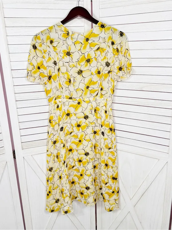 Hugo Buscati Floral Silk‎ Dress Yellow Size 6 Fit Flare Retro Twee Summer - Image 8