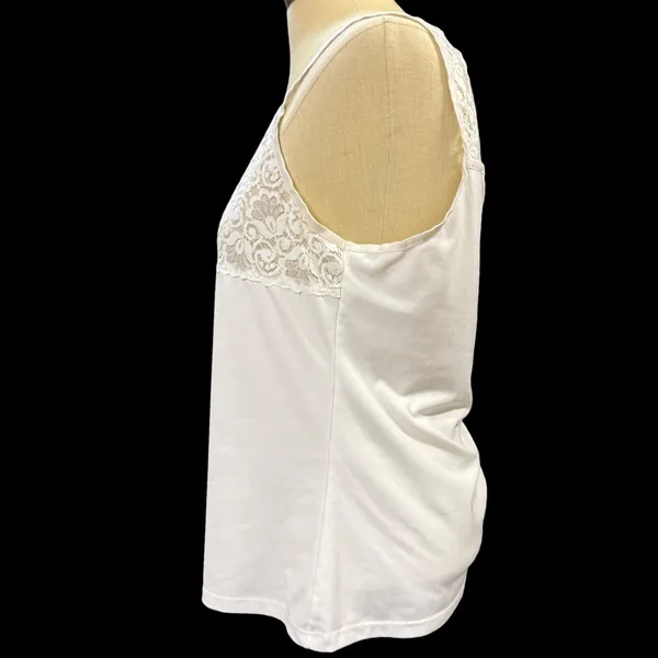 VTG Cinema Etoile L White Lace Yoke Square Neck Camisole‎ Tank Top Bridal Summer - Image 2