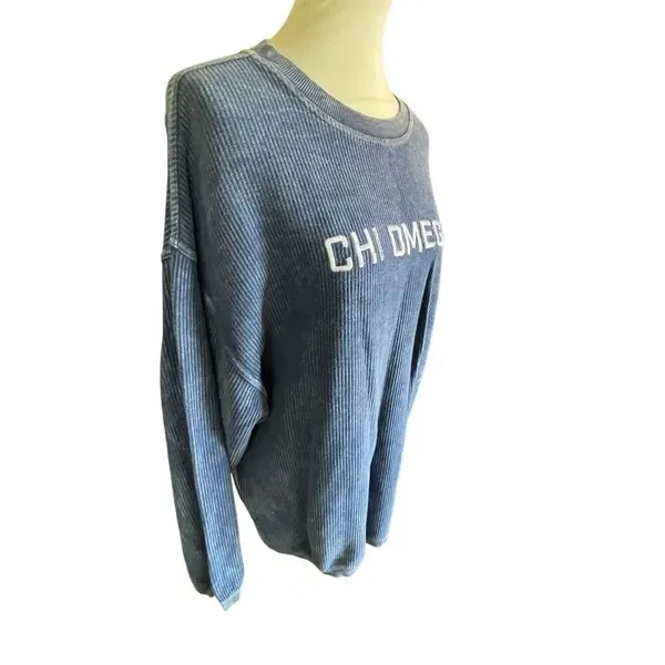 Corded Crew Slate Blue Chi Omega Corduroy-Style Sweatshirt – Size Large - Image 4