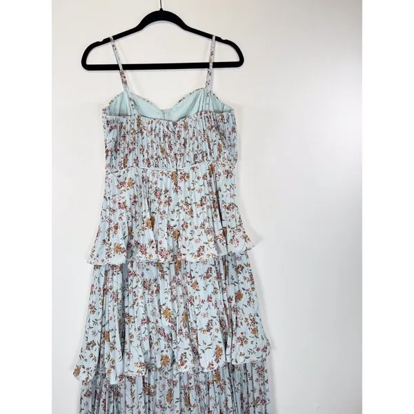 NWT Lulus Dress Blue Midi Floral Bustier Layered Underwired Slip Boho Medium - Image 10