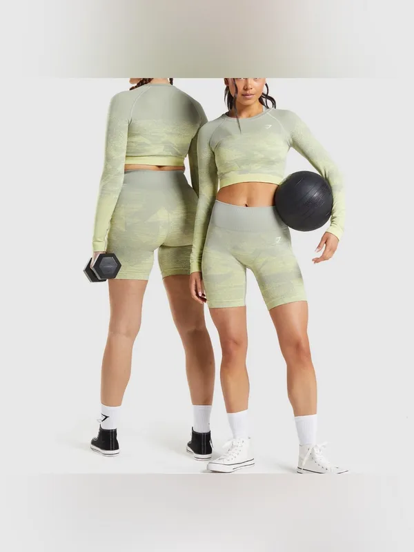 Gymshark Adapt Ombre Seamless Long Sleeve Top in Sage and Light Yellow Sz Small - Image 5