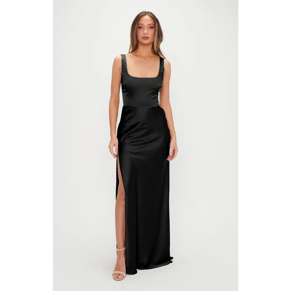 Show Me Your Mumu Lana Maxi Dress in Black Luxe Satin S - Image 3