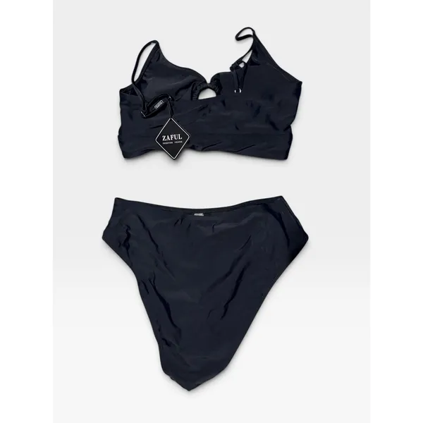 Zaful Black Ring Cut Out Bikini Set High Waisted Two Piece Swimsuit Medium NEW - Image 2