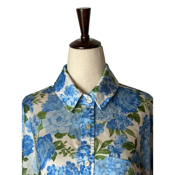 Show Me Your Mumu Best Day Button Up Women Medium Blue Floral Satin Boho Cottage - Image 4