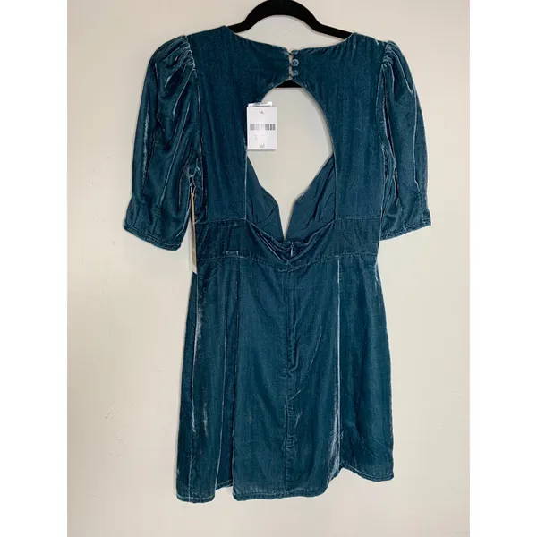 Forever 21 Velour Open Back Mini Dress Sz Medium Teal Boho Glam Cocktail - Image 7