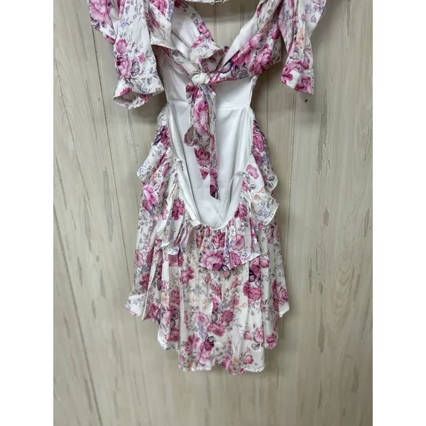 For Love & Lemons Lucia Floral Cutout Puff Sleeve Pink Mini Dress Size S New - Image 8