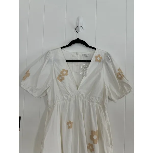 NWT Madewell Annamari White Puff Sleeve‎ Gingham Flower Embroidered Mini Dress S - Image 4