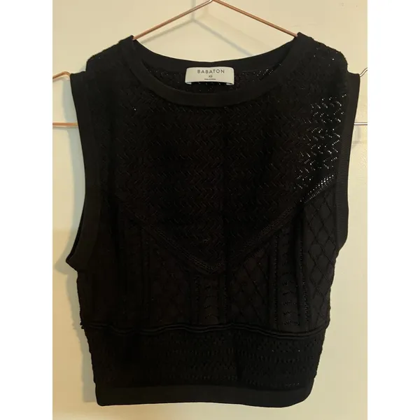 Babaton Aritzia Pointelle Crop Top‎ Size XS Black - Image 4