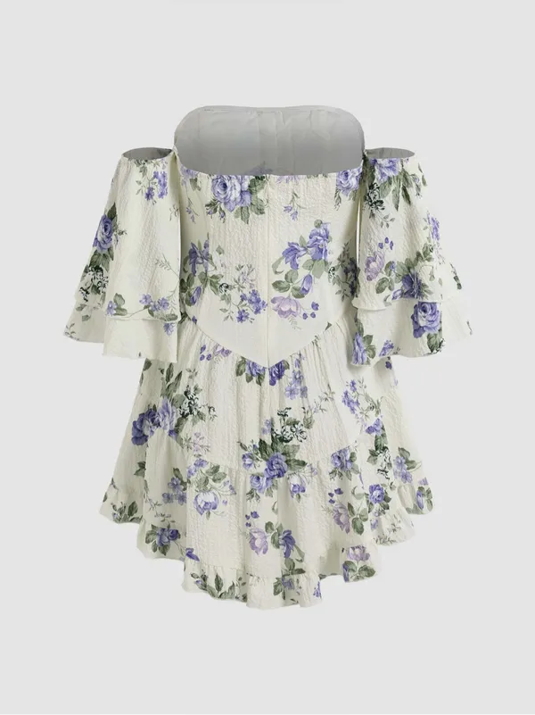 Cider FLORAL RUFFLE SLEEVE LAYERED MINI DRESS - Image 8
