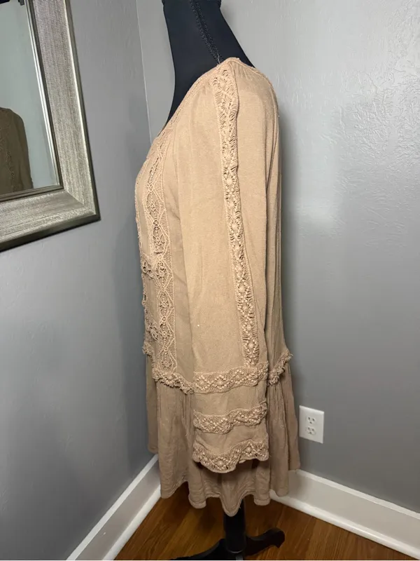 Monroe LTD Boho Peasant Crochet Festival Mini Dress Tunic Small. - Image 4