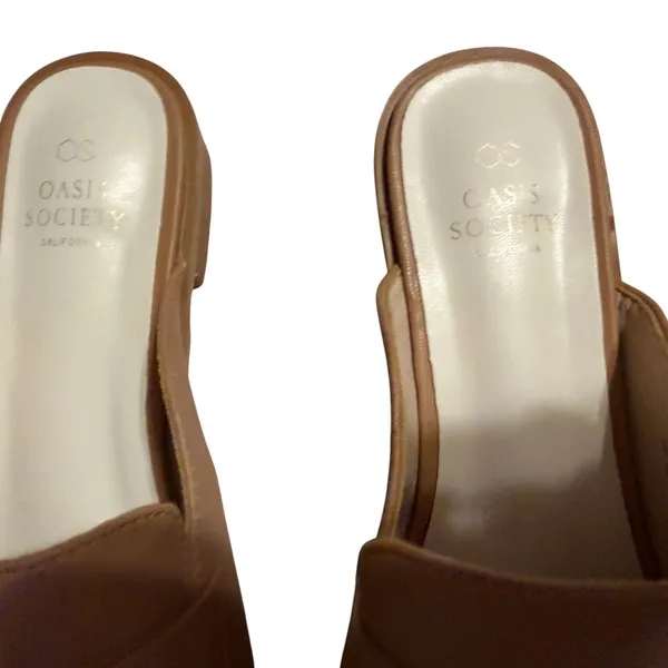 Oasis Society California Tan Vegan Leather Square Toe Block Heel Mules Size 10 - Image 9