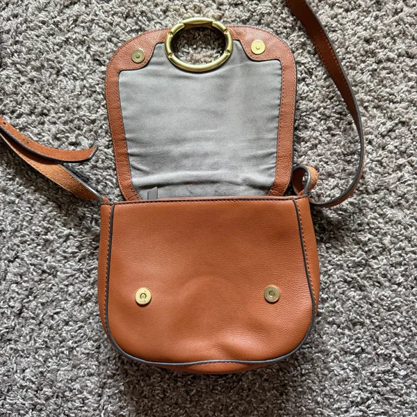 Vince Camuto Kayci Caramel Suede & Leather Crossbody - Image 9