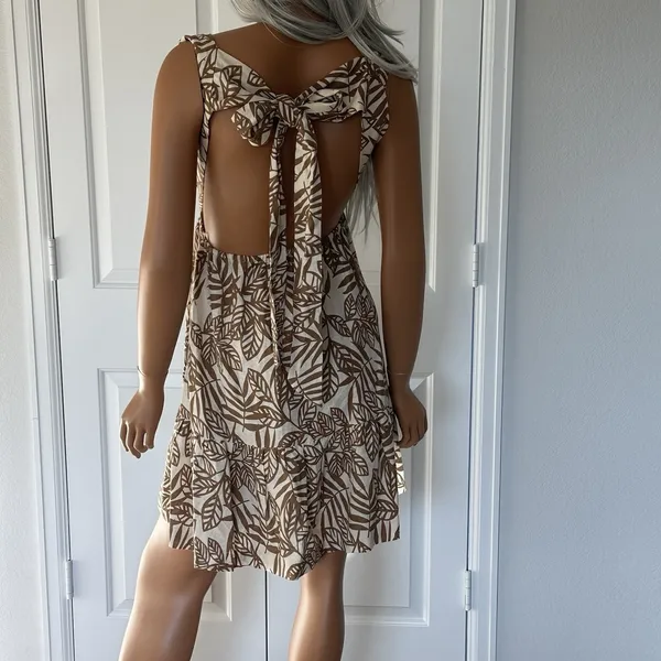 House of Harlow 1960 Linen Boho Dress XS Open Back Tie‎ Floral Pockets Coastal - Image 3