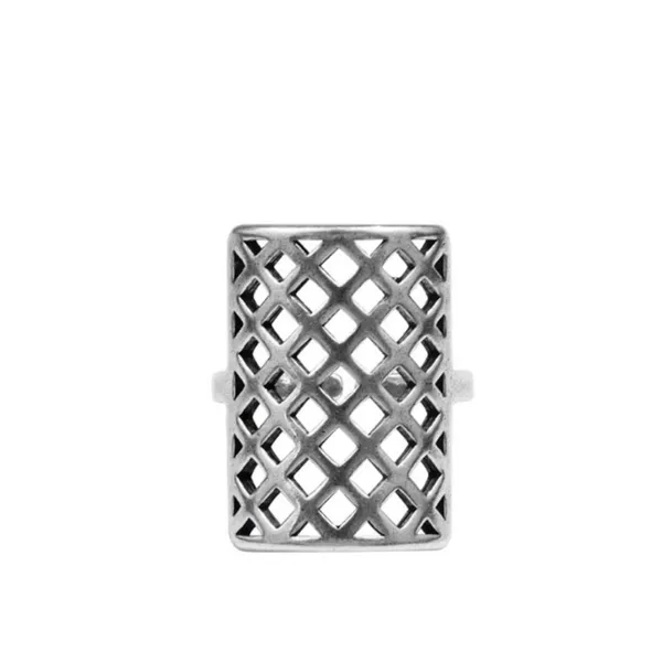 Solid Statement Ring White Gold Plated Sterling Adjustable‎ Lattice Wide Band - Image 7