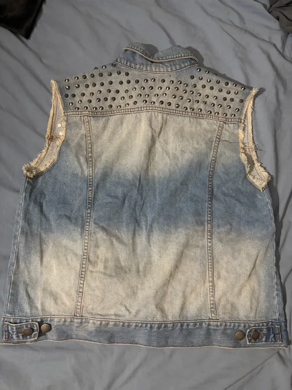 Mono B-Denim Vest-Faded Wash Studded Denim Vest One Size Fit All - Image 2