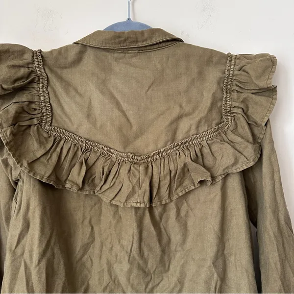 Pilcro Long Sleeve Ruffle Blouse Sz S Cotton Button Front Western Anthropologie - Image 7